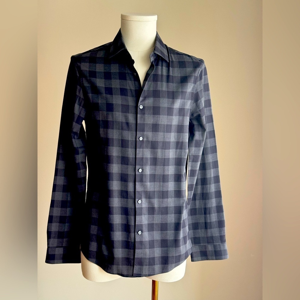 Michael Kors Men's Black Checked Slim Fit Long Sleeves Button Down Shirt Size S